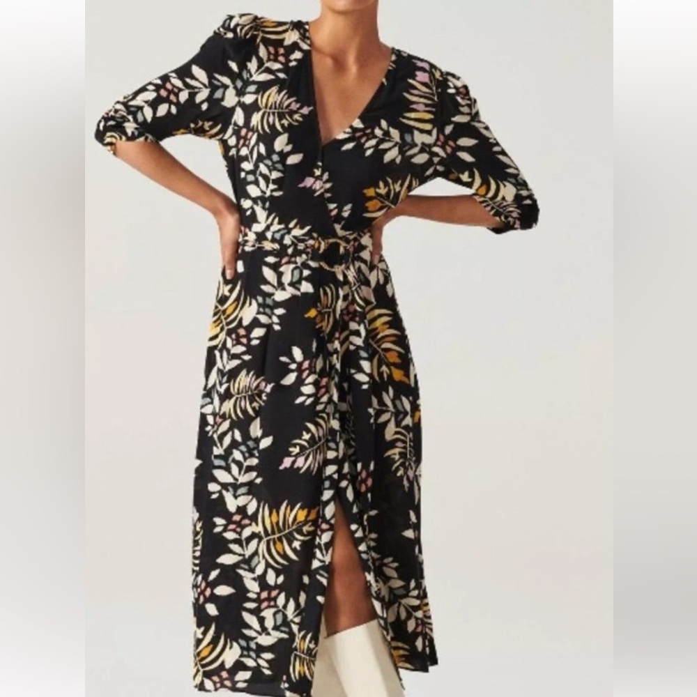 ba&sh Black Floral Dress with Cream and Pink Accents